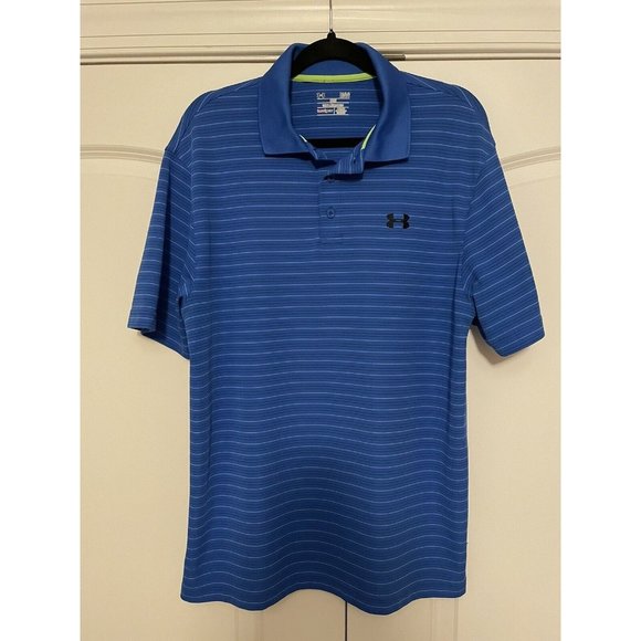 Under Armour Men’s Heatgear Loose Fit Golf  Polo Shirt Blue White Striped Size L - Picture 1 of 5